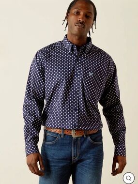 Ariat Men's Stone Dark Blue Classic Fit Button Down Shirt Size Large